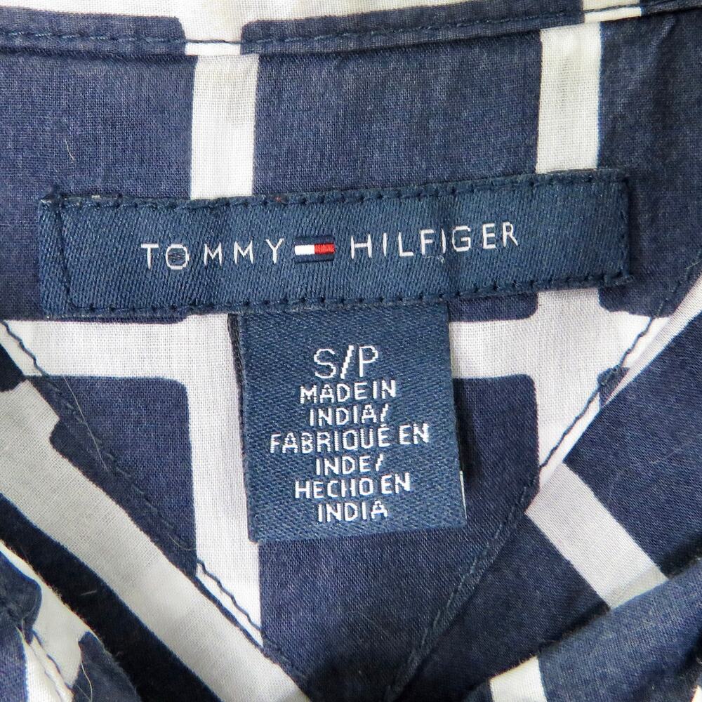 Tommy Hilfiger Navy Blue Grid Block Checkered Button Down Shirt Women's Small - Picture 6 of 6